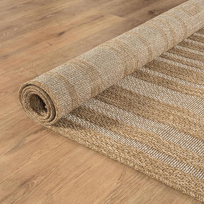 Beverly Rug Easy Jute Framed Border Rug 5x7 Washable Durable Indoor Outdoor Area Rugs for Living Dining Room Patio Office Stain Resistant Non Shedding Casual Indoor Outside Carpet 5 x 7 Natural