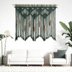 Youngeast Large Macrame Wall Hanging Boho Woven Tapestry Bohemian Macrame Wall Decor Handmade Tassel Tapestry Home Decoration for Bedroom Living Room 39"X31" (Wood Dowels Not Included) (Dark Green)