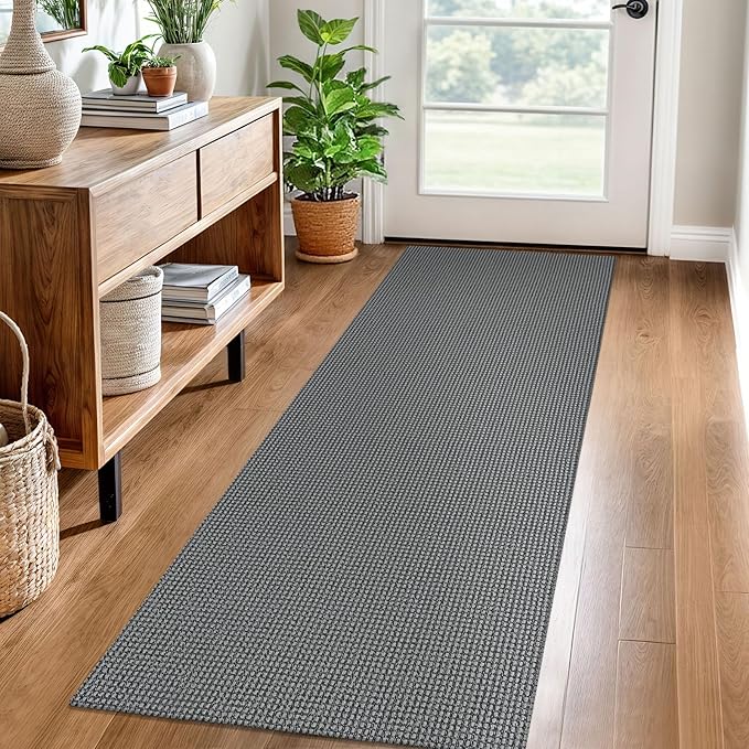 EARTHALL Woven Runner Rug 2x6 Ft Washable Runners for Hallways Cotton Non Slip Rubber Backed Kitchen Runner Braided Indoor Floor Carpet for Entryway, Hallway, Kitchen, Bedroom, Dark Gray