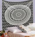 ANJANIYA Ombre Wall Hanging Bohemian Tapestry, Metallic Wall Art Bedspread, Psychedelic Hippie Mandala Dorm Décor for Hanging, Bedding, Beach Coverlet Curtain, Black Silver, 54"X60"