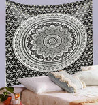 ANJANIYA Ombre Wall Hanging Bohemian Tapestry, Metallic Wall Art Bedspread, Psychedelic Hippie Mandala Dorm Décor for Hanging, Bedding, Beach Coverlet Curtain, Black Silver, 54"X60"