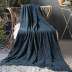 Chenille Throw Blanket for Couch 60"X 80" Twin, Soft Cozy Throws with Fringe Tassel for Bed Sofa Chair Cover, Lightweight Knitted Decorative Boho Blankets for Living Room, Navy Blue