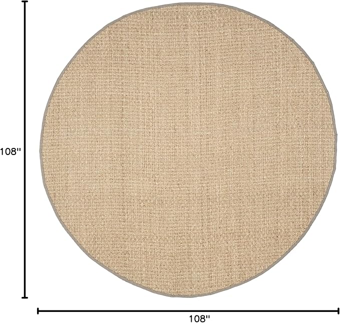 SAFAVIEH Area Rug 9' Round - Natural Fiber Collection - Natural & Grey, Seagrass, Basketweave Pattern with Border (NF114P)