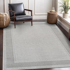 CAMILSON Easy Jute Rug 5x7, Indoor Outdoor Off-White Color Fiber Area Rugs for Living Room Patio and Kitchen Rug Bordered Boho Woven Design, Easy-Cleaning, Washable Outside Carpet (5 x 7)