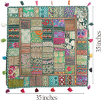 THE ART BOX Cotton Patchwork Vintage Boho Embroidered Floor Pillows & Cushion Cover Dog Pouf Seating Pouf Meditation Pillow Pet Bedding Cat Bed Boho Home Décor (35x35 Inches, Cover Only)