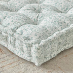 Peri Home Floor Pillow for Adults, Square, Oversized, 100% Cotton Large Floor Cushion Seating, Vine Floral Printed and Tufted, 24x24, Blue