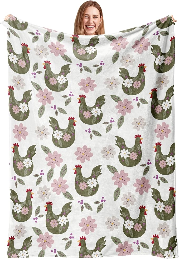 Easter Chicken Throw Blanket, 320gsm Fluffy Cozy Soft Warm Plush Lightweight Decorative Blanket Gifts for Women Men Girls Boys Kids Baby, Blankets Quilt for Bed Sofa Chair Couch (80"x60")