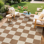GarveeHome Checkered Easy Jute 5x7 Area Rugs for Living Room Machine Washable Non-Slip Backing Stain Resistant Modern Indoor Outdoor Rugs for Farmhouse Dining Room Patio Brown