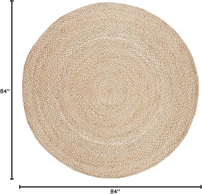 SAFAVIEH Natural Fiber Collection Area Rug - 7' Round, Natural & Ivory, Handmade Boho Charm Braided Jute, Ideal for High Traffic Areas in Living Room, Bedroom (NF804B)