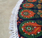 Round Beach Tapestry Turquoise Mandala Throw/Boho Hippie Beach Blanket Roundie/Indian Cotton Bohemian Large Round Table Cloth-Home Decor/Yoga Mat Meditation Picnic Rug (70", Orange And Green)