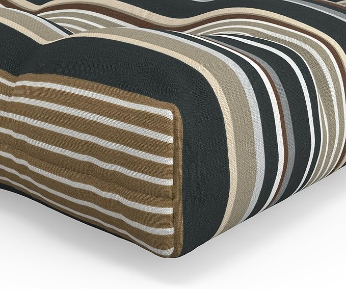 Pillow Perfect Stripe Outdoor Indoor/Outdoor Wicker Chair Seat Cushion, Tufted, Weather, and Fade Resistant, 19" x 19", Labrisa Rattan, 2 Count