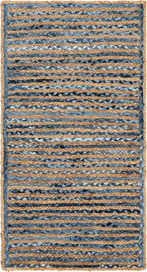 SAFAVIEH Cape Cod Collection 2' x 3' Natural/Blue CAP250A Handmade Flatweave Jute Entryway Living Room Foyer Bedroom Kitchen Accent Rug
