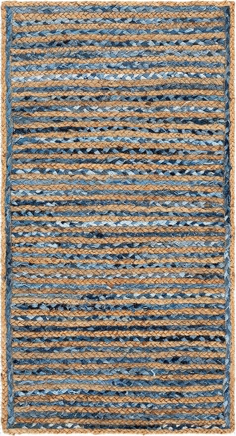SAFAVIEH Cape Cod Collection 2'3" x 4' Natural/Blue CAP250A Handmade Flatweave Jute Entryway Living Room Foyer Bedroom Kitchen Accent Rug