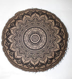 CRAFT KALA Large Round Bohemian Floor Pillow Pouf Cover Mandala Meditation Room Pillow Cover for Adults Boho Seating Poufs Cushion Cover for Kids Playroom 32" Black Gold Ombre