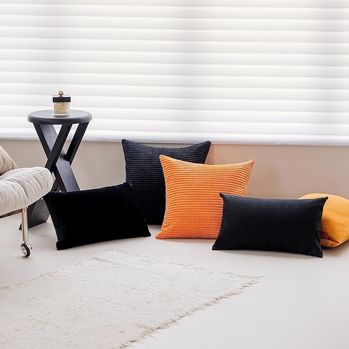 Home Brilliant Large Striped Corduroy Euro Sham Set of 2 Fall Throw Pillow Covers Couch Papasan Cushion Cover for Floor, 24 x 24 inch, Black