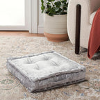 SAFAVIEH Home Collection Belia Silver 18-inch Square Tufted Floor Pillow with Insert