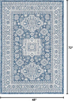 Rugs.com Outdoor Aztec Collection Rug – 4' x 6' Blue Flatweave Rug Perfect for Living Rooms, Large Dining Rooms, Open Floorplans