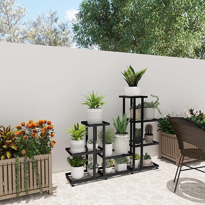 Corner Plant Stand Indoor 5 Tier 16 Potted Metal Plant Stands Outdoor Flower Shelf Heavy Duty Pot Holders for Patio Balcony Garden Living Room Home Decor (5-Tier 16 Potted)