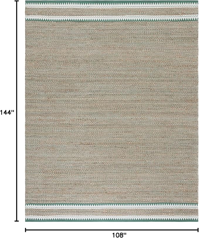 SAFAVIEH Natural Fiber Collection Area Rug - 9' x 12', Natural & Green, Handmade Farmhouse Boho Coastal Rustic Jute, Ideal for High Traffic Areas in Living Room, Bedroom (NF874Y)
