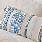 AmHoo Chenille Striped Textured Boho Throw Pillow Covers Aesthetic with Tassels Woven Decorative Pillow Case for Couch Bed Sofa Bedroom Modern Funky 14 x 36-Inch Sky Blue