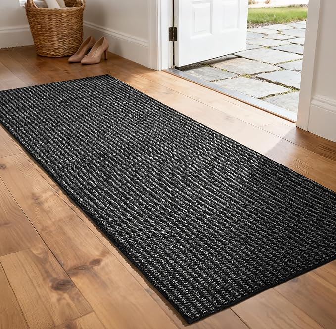 Softlife Hallway Runner Rug 2x6 ft Faux Jute Rugs Washable Entryway Rug Hall Carpet Runner Modern Farmhouse Laundry Kitchen Room Mat Long Carpet for Bathroom, Black