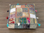 Mam Treasures Indian Bohemian Decorative Pillow Vintage Cushion Cover Patchwork Square Floor Pillow Cover Meditation Cushion Large Floor Pillow Indian Cushion (Gray, 22 X 22 X 5 Inch)