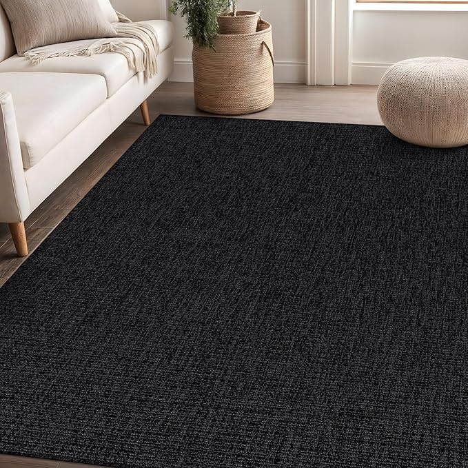 Beverly Rug Easy Jute Rug 8x10 Solid Washable Durable Outdoor Indoor Area Rugs for Living Dining Room Patio Office Stain Resistant Non Shedding Casual Indoor Outside Carpet (8 x 10 Dark Gray)