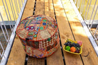 THE ART BOX Cotton Patchwork Vintage Embroidered Pouf Cover – Ottoman Stool Seat Cover, Decorative Floor Cushion for Home Décor (14x22 Inches, Cover Only)