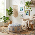 Large Round Floor Pillow Cover Blue Indian Décorative Accent Meditation Cushion Perfect for Living Room, Bedroom, Nursary or Children Room Seating Area Stool Footstool Pouf Ottoman 24x8 Unstuffed