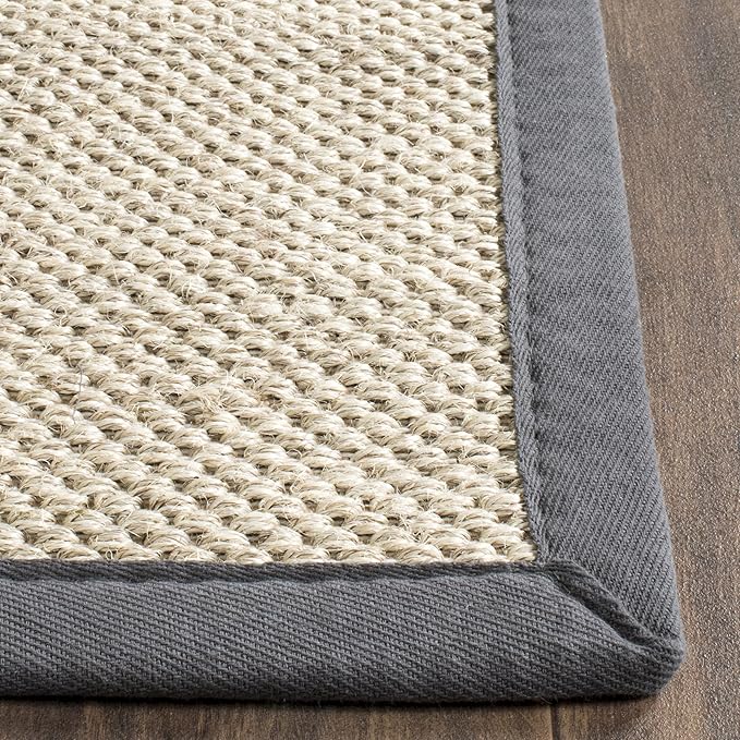 SAFAVIEH Area Rug 6x8 Oval - Natural Fiber Collection - Marble & Dark Grey, Sisal, Woven Design with Border (NF143D)
