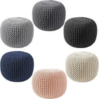 Casafield Round Pouf Ottoman, Natural - 20" Diameter x 14.5" High Cotton Knit Foot Stool - Boho Floor Pouffe for Living Room, Bedroom, Home Office