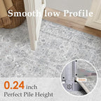 Gray 8x10 Area Rug Washable Living Room Vintage Carpet Bedroom Large Indoor Non Slip Soft Low Pile Thin Stain Resistant Distressed Accent Throw Rug for Dining Office Nursery
