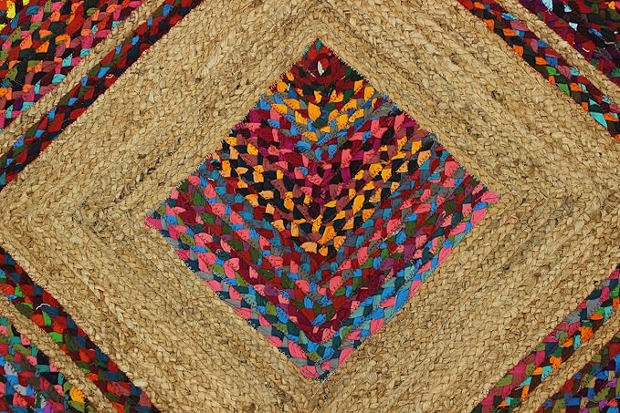 Collection Rectangular Area Rug - 2x3 Feet Multicolor Cape Code Chindi Cotton Jute Rug Geometric Kilim Rug Indoor Outdoor Use Carpet Flatweave Rugs for Bedroom Dining Room Living Room