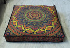 CRAFT KALA Mandala Floor Pillow Cushion Cover Seating Throw Cover Hippie Decorative Bohemian Ottoman Poufs Pom Pom Pillow Cases Boho Indian Cotton Living Room Yoga Home Décor 35" Square New Blue Ombre