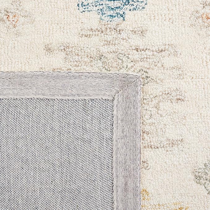 SAFAVIEH Micro-Loop Collection Area Rug - 5' x 8', Ivory & Blue, Handmade Boho Rustic Wool, Ideal for High Traffic Areas in Living Room, Bedroom (MLP476M)