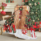Farmhouse Christmas Throw Blanket, Wood Barn Door Winter Rustic Xmas Tree Snow Blanket for Bed Sofa Travel and Camping, Super Soft Cozy Fluffy Plush Blanket for All Seasons, 50" x 60"
