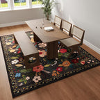 Rugcomf Area Rugs 8x10 Rug for Living Room Clearance Washable Boho Area Rug Non Slip Floral Vintage Low Pile Large Rug for Living Room, Bedroom, Farmhouse, Dining Room, Kids Playroom(Black)