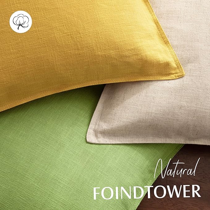 Foindtower Pack of 2, Decorative Linen Soild Throw Pillow Covers Accent Lumbar Cushion Case Boho Farmhouse Pillowcase for Chair Couch Sofa Bedroom Living Room Home Decor 12 x 20 Inch Ginger Yellow