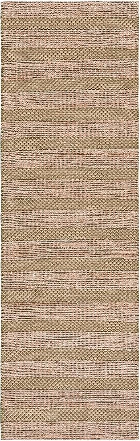 SAFAVIEH Natural Fiber Collection Runner Rug - 2'3" x 8', Green & Natural, Handmade Boho Farmhouse Rustic Jute & Cotton Jute, Ideal for High Traffic Areas in Living Room, Bedroom (NFB654Y)