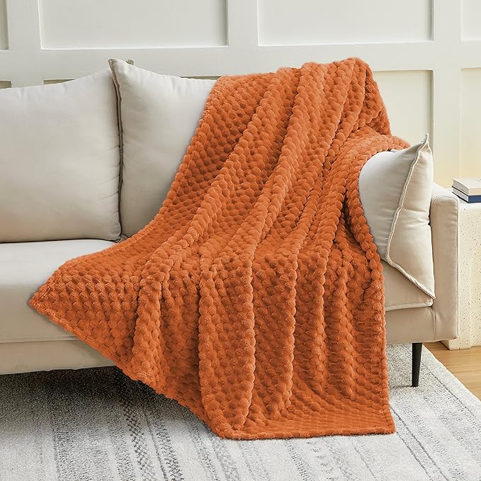 EXQ Home Fall Blanket Twin Size for Couch or Bed - 3D Imitation Turtle Shell Jacquard Decorative Fleece Blankets - Cozy Soft Lightweight Fuzzy Flannel Blanket Suitable for All Seasons(60"×80",Orange)