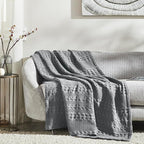 VHC Brands 100% Cotton Waffle Weave Dark Gray Throw 50x60, Decorative Cotton Throw Blanket, Boho Farmhouse Bedroom, Living Room Decor for Bed, Couch, or Sofa