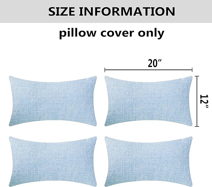 Home Brilliant Pillow Covers 12x20 Linen Decorative Rectangle Throw Pillow Covers Cushion Cover Oblong Pillow Covers for Couch, 12 x 20 Inch, Set of 4, Light Blue
