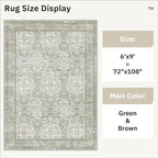 6x9 Area Rug for Living Room Washable 6x9 Rug Non-Slip Modern Rugs for Bedroom Dinning Room Ultra-Thin Indoor Green/Brown Rug