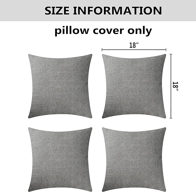 Home Brilliant Couch Pillow Covers Linen Square Throw Pillow Cases Cushion Covers for Bed, 18 x 18, Dark Grey, 4 Pack