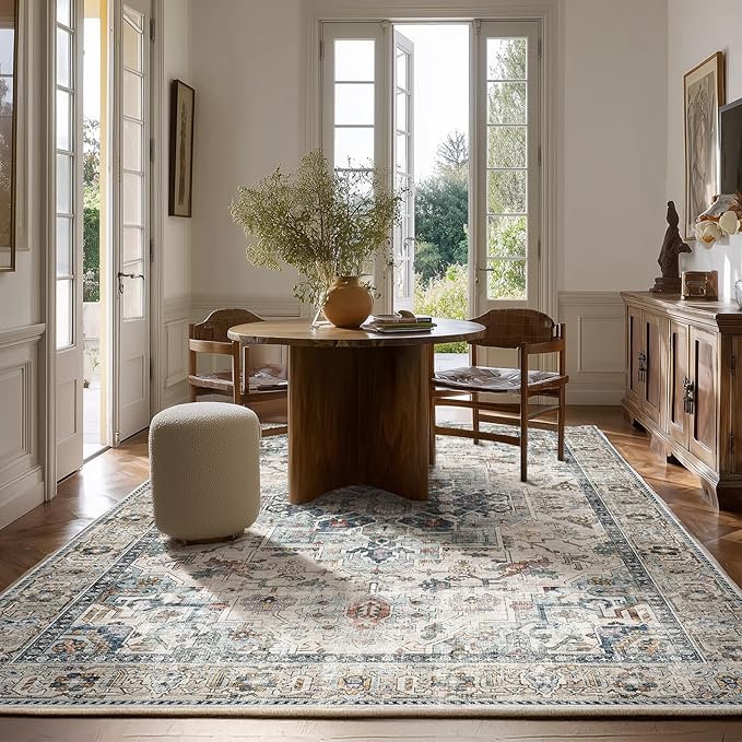5x7 Area Rugs for Living Room: Washable Bedroom Rug Boho Vintage Rugs Stain Resistant Non Slip Low Pile Soft Lightweight Carpet for Kitchen Dining Room Farmhouse Nursery Kids Room Home Office