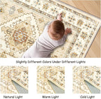 Washable Rugs 8x10, Ultra-Thin Non-Slip 8x10 Area Rugs for Living Room, Soft Vintage Large Area Rug, Foldable Farmhouse Bedroom, Dining Room Rug (Light Brown/Beige, 8'x10')