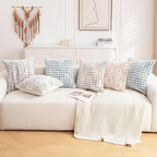 Boho Throw Pillow Covers Set of 2-18x18 Inch Orange Farmhouse Boho Throw Pillows Chenille Fluffy Accent Pillow Cases Neutral Tufted Pillowcase Cushion Covers for Couch Living Room, Bed Sofa