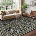 GarveeHome 6x9 Area Rugs Washable Rugs for Living Room, Boho Vintage Rug Non Slip Low Pile Stain Resistance Indoor Soft Large Carpet for Bedroom Dining Room Office Blue Black