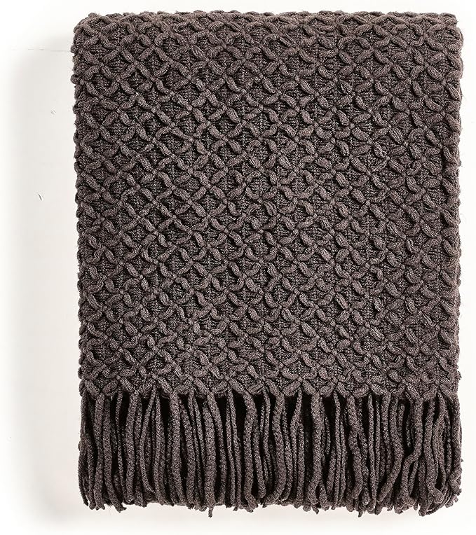 CREVENT Farmhouse Boho Knitted Throw Blanket for Couch Sofa Chair Bed Home Decoration, Soft Warm Cozy Light Weight for Spring Summer Fall (50''X60'' Chocolate)
