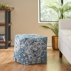 GDFStudio Boho Handmade Fabric Cube Pouf Ottoman Foot Stool - Bean Bag Floor Chair - Foot Rest Couch for Living Room Bedroom,Blue,16"" x 16"" x 16"", Conch,blue, 313832N